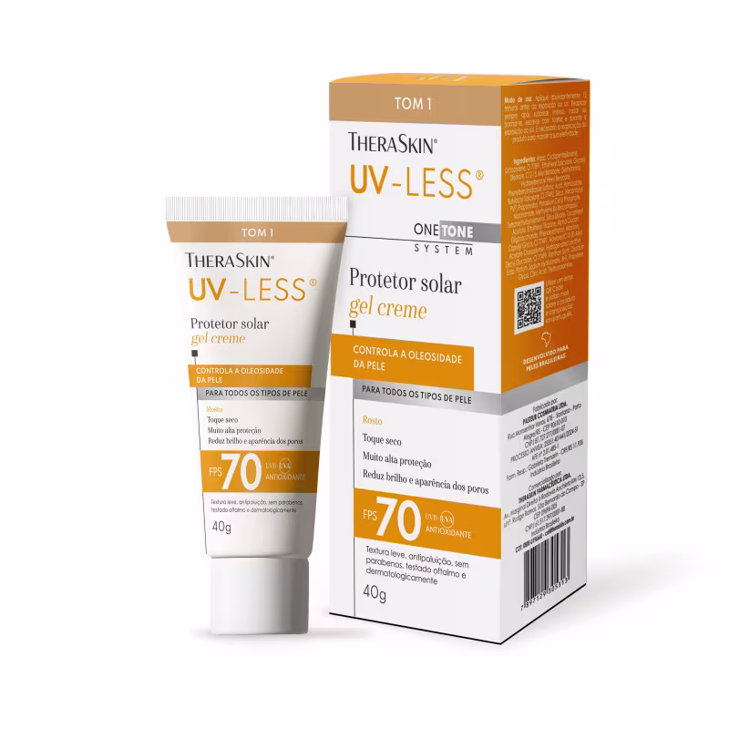 Protetor Solar Facial Theraskin UV-Less FPS 70 Gel Creme Tom 1 40g – Alta Proteção com Cor