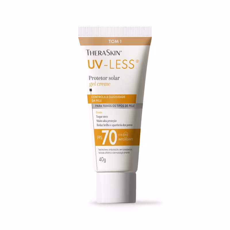 Protetor Solar Facial Theraskin UV-Less FPS 70 Gel Creme Tom 1 40g – Alta Proteção com Cor