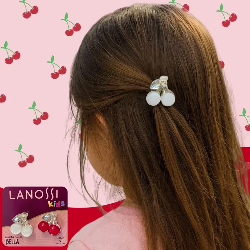Presilha de Cabelo Lanossi Bella Kids Cereja – Fixação Suave, Acessório Infantil para Penteados