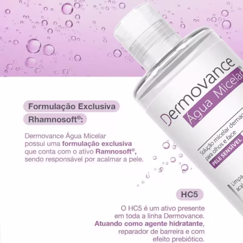 Dermovance Água Micelar Demaquilante 250ml Limpeza Facial Suave Hidratação e Remoção de Maquiagem