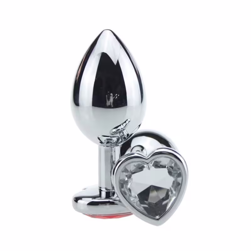 Plug Anal Jóia em Aço M Base Coração e Cristal Colorido - Vermelho