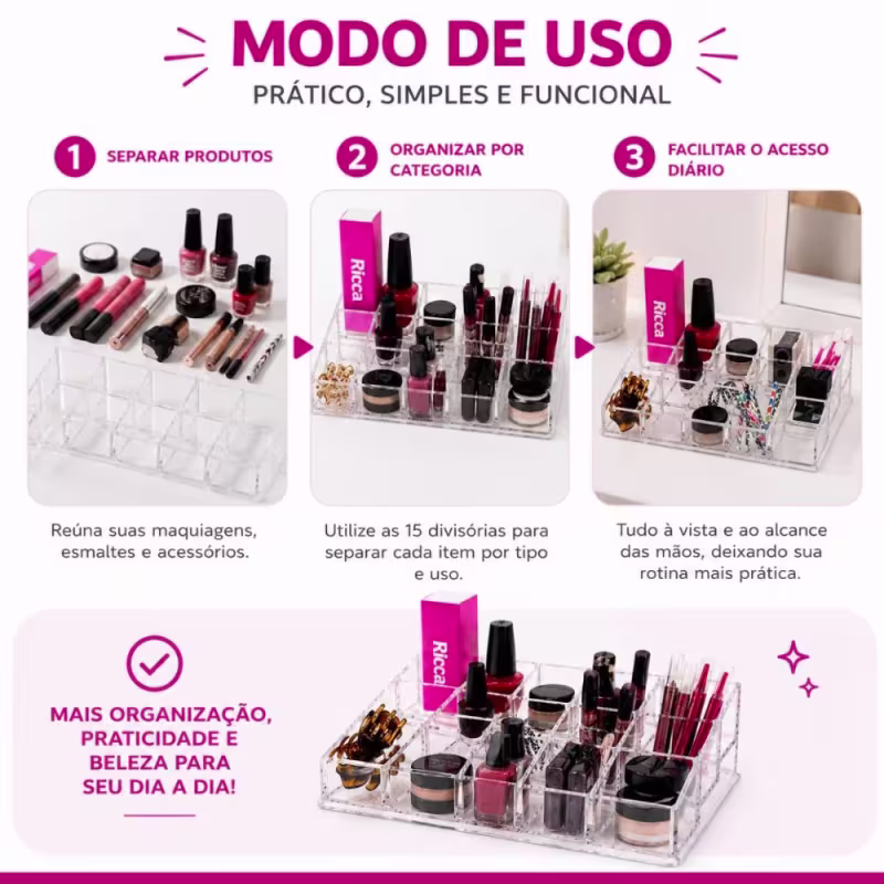 Organizador de Cosméticos Ricca com 15 Divisórias Cod.3333
