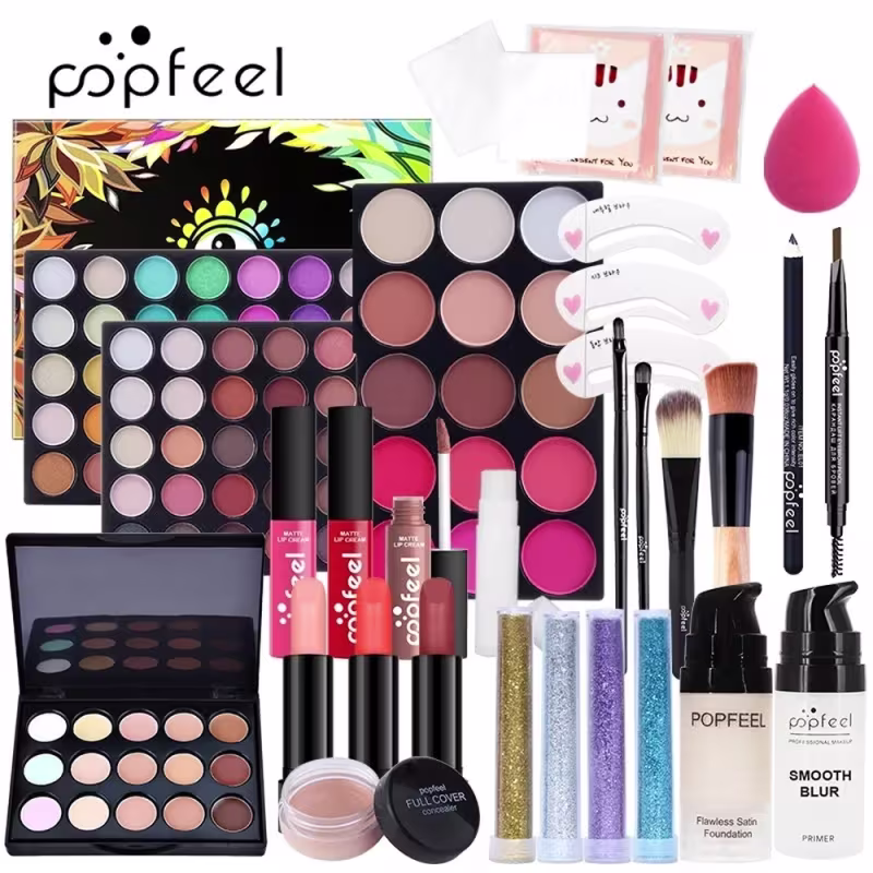 Kit de Maquiagem POPFEEL Completo Preto Bolsa
