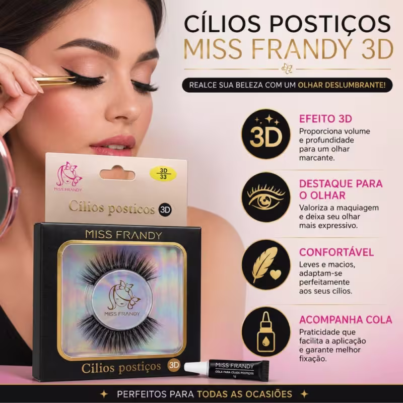 Cílios Postiços Miss Frandy 3D Com Cola C18-3d0702