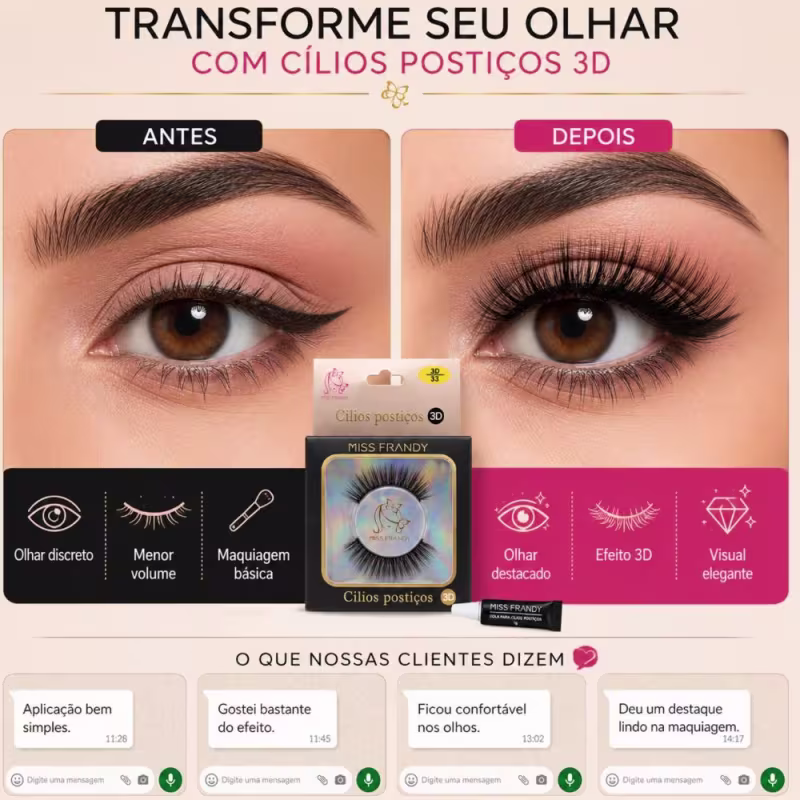 Cílios Postiços Miss Frandy 3D Com Cola C18-3d0702