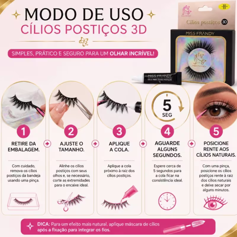 Cílios Postiços Miss Frandy 3D Com Cola C18-3d0702