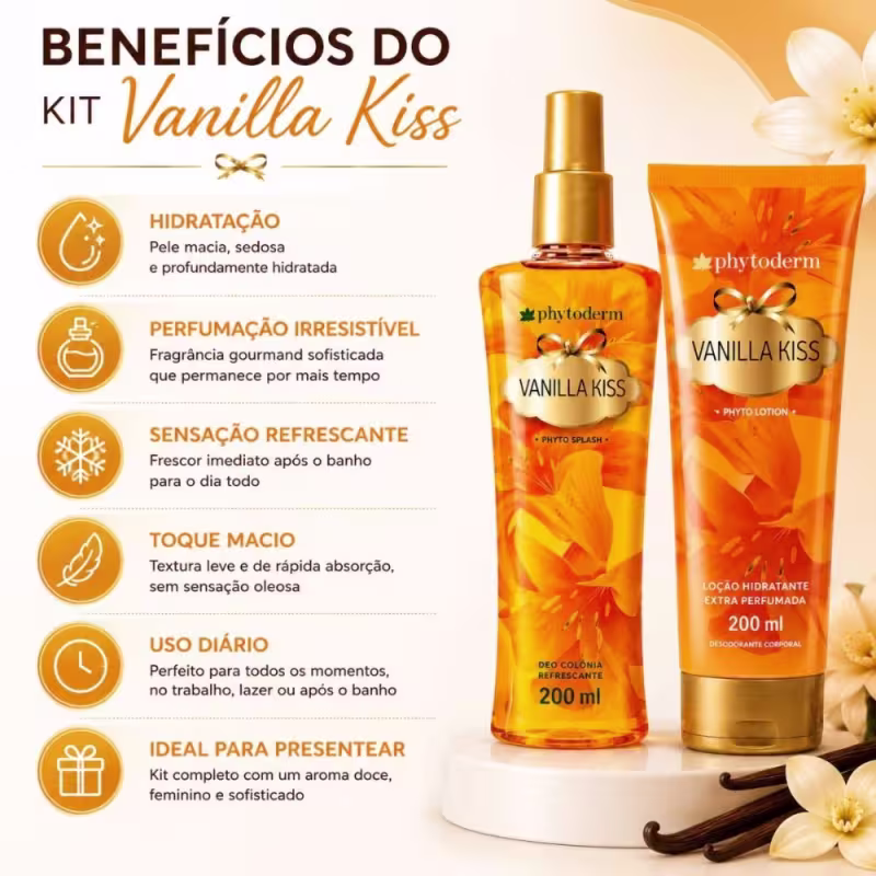 Kit Phytoderm Vanilla Kiss: 1 Body Splash Colônia e 1 Hidratante