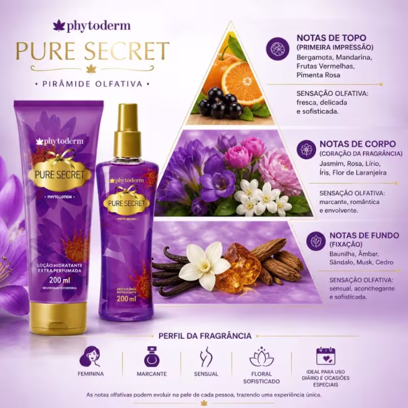 Kit Phytoderm Pure Secret: 1 Body Splash Colônia e 1 Hidratante