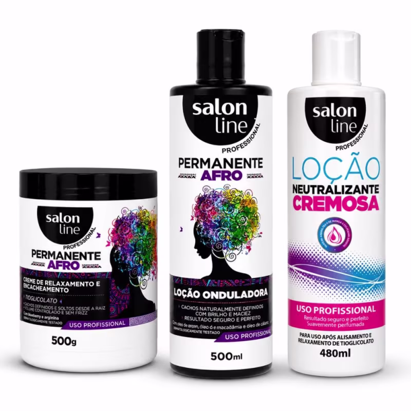 Kit Salon Line Permanente Afro: Loção Onduladora 500ml, Creme De Relaxamento 500g e Loção Neutralizante Cremosa 480ml