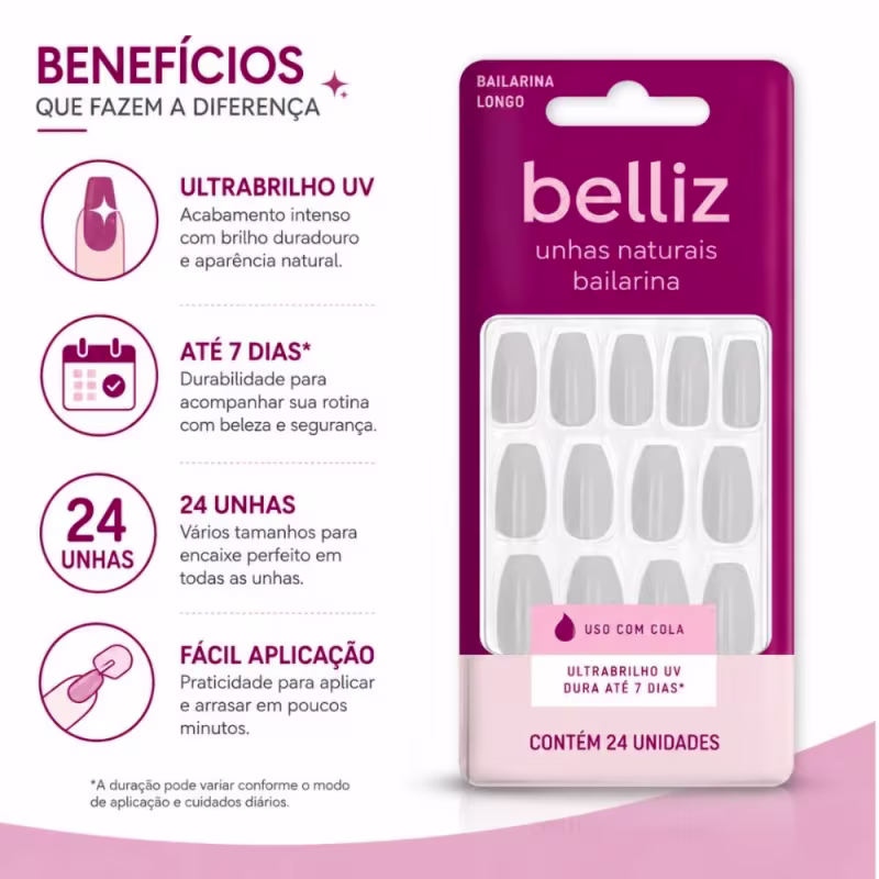 Unhas Postiças Belliz Bailarina Longo Com 24 Unidades Cód.: 2314