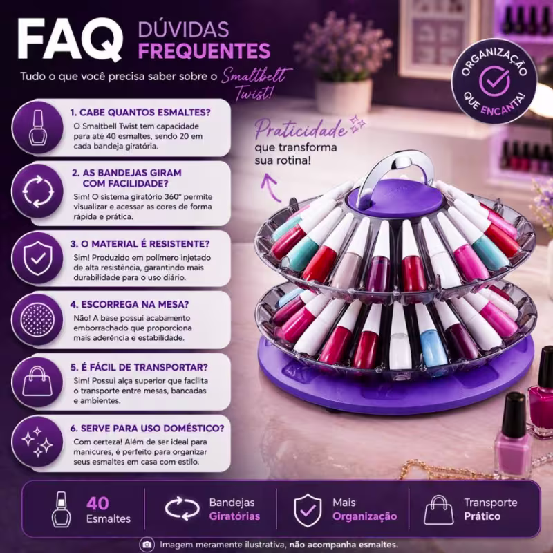 Organizador de Esmalte Giratório Dompel Smaltbell Twist Roxo 3355