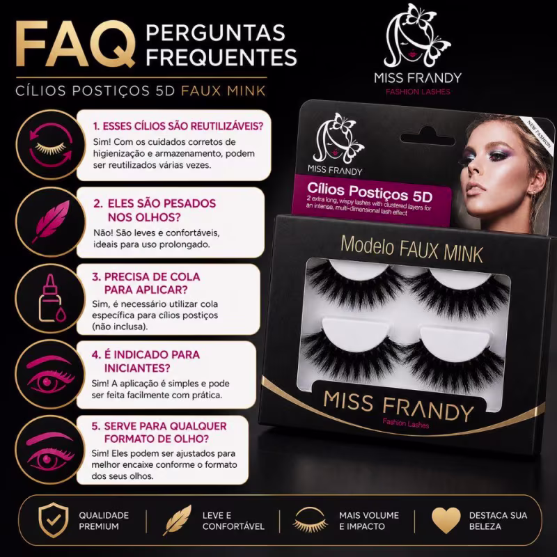 Cílios Postiços 5d Miss Frandy Faux Mink 2 Pares C19-1281