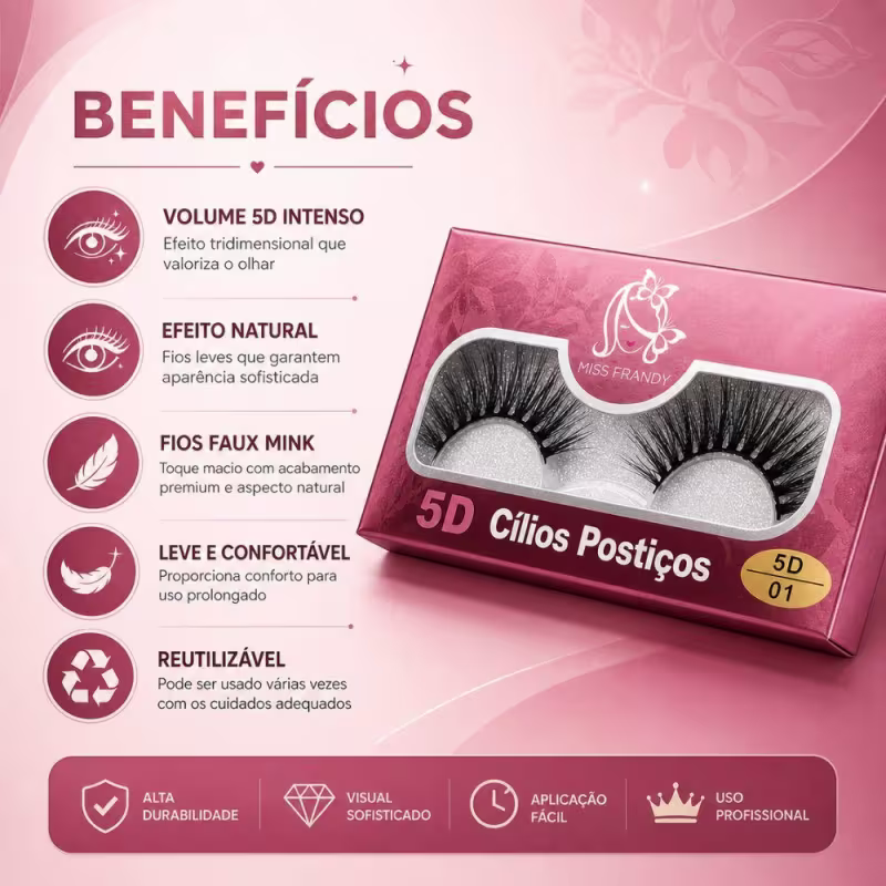 Cílios Postiços 5d Miss Frandy Faux Mink 1 Par C19-0723