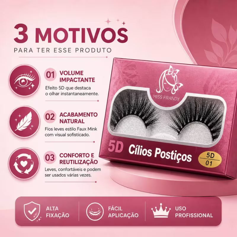 Cílios Postiços 5d Miss Frandy Faux Mink 1 Par C19-0723