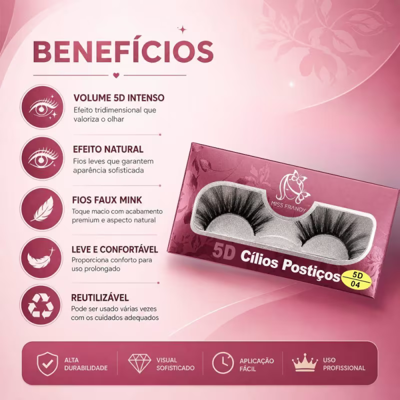 Cílios Postiços 5d Miss Frandy Faux Mink 04 1 Par C19-0721