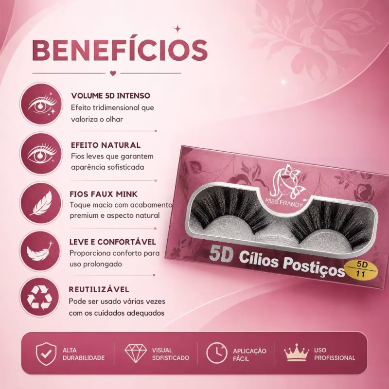 Cílios Postiços 5d Miss Frandy Faux Mink 11 1 Par C19-0722