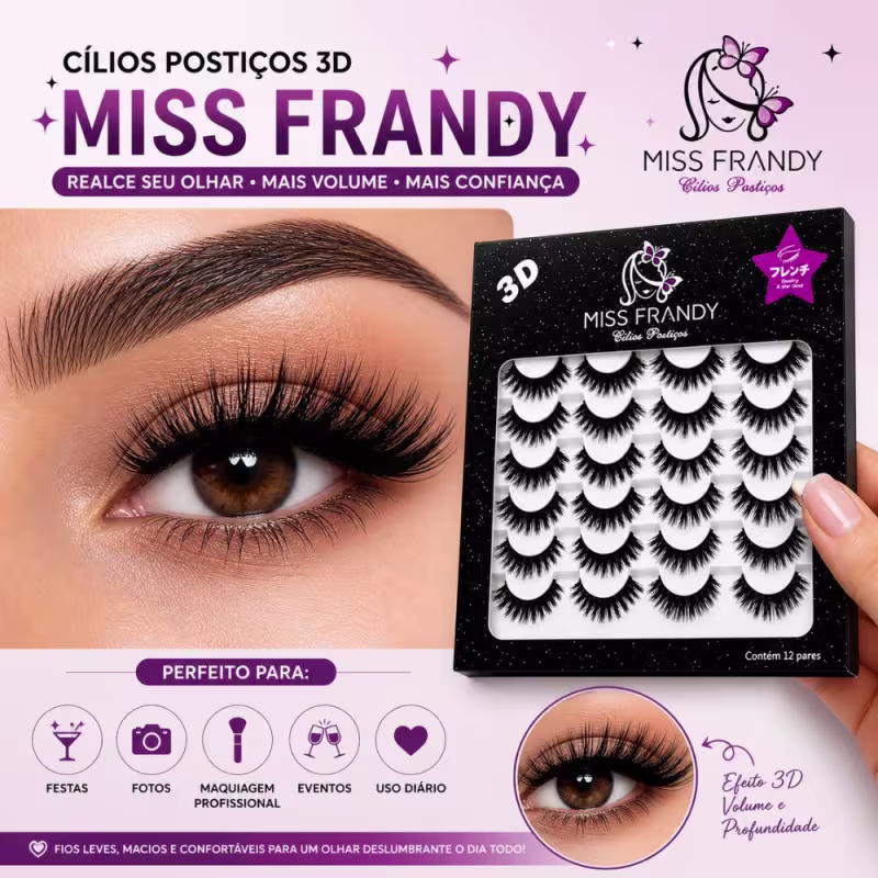 Cílios Postiços 3d Miss Frandy 12 Pares C21-01003 Kit 02