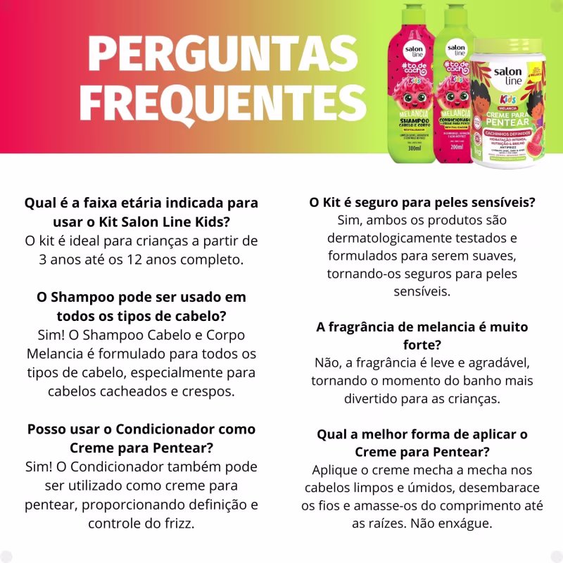 Kit Salon Line Kids: Shampoo e Condicionador + Creme para Pentear 1kg Melancia