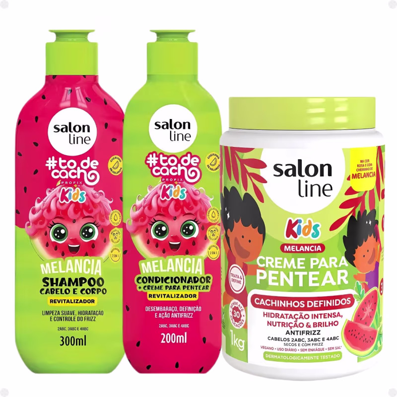 Kit Salon Line Kids: Shampoo e Condicionador + Creme para Pentear 1kg Melancia