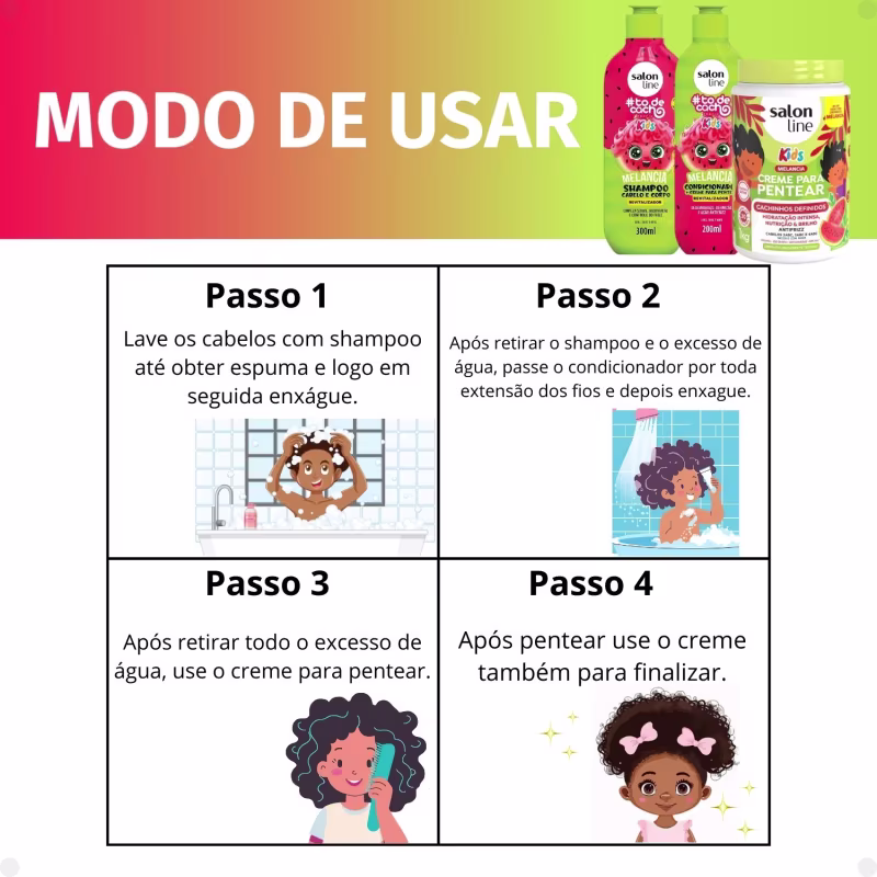 Kit Salon Line Kids: Shampoo e Condicionador + Creme para Pentear 1kg Melancia