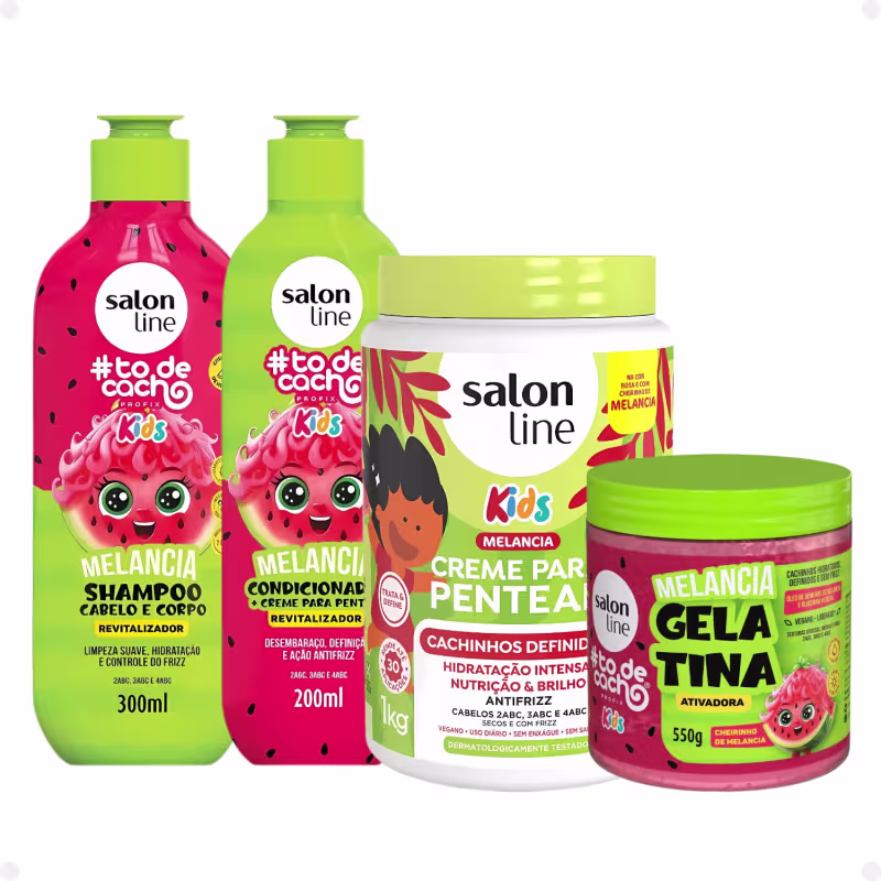 Kit Salon Line Kids: Shampoo e Condicionador + Creme para Pentear 1kg e Gelatina Melancia
