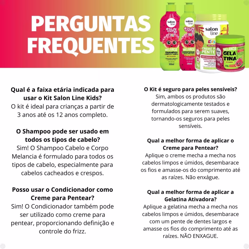 Kit Salon Line Kids: Shampoo e Condicionador + Creme para Pentear 1kg e Gelatina Melancia