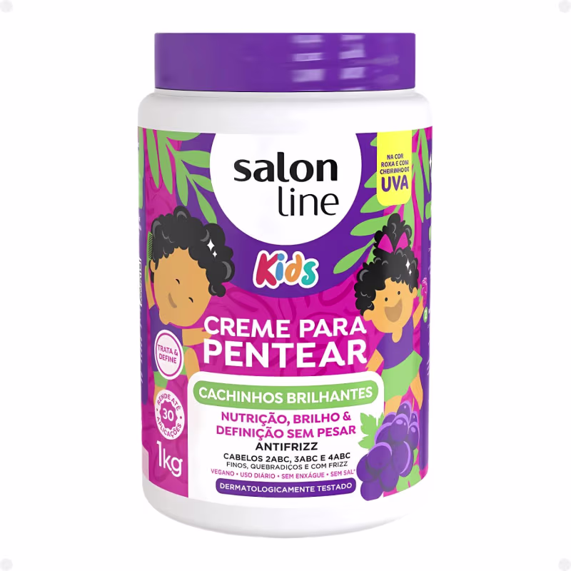 Kit Salon Line Kids: Shampoo e Condicionador + Creme para Pentear 1kg e Gelatina Modeladora Uva