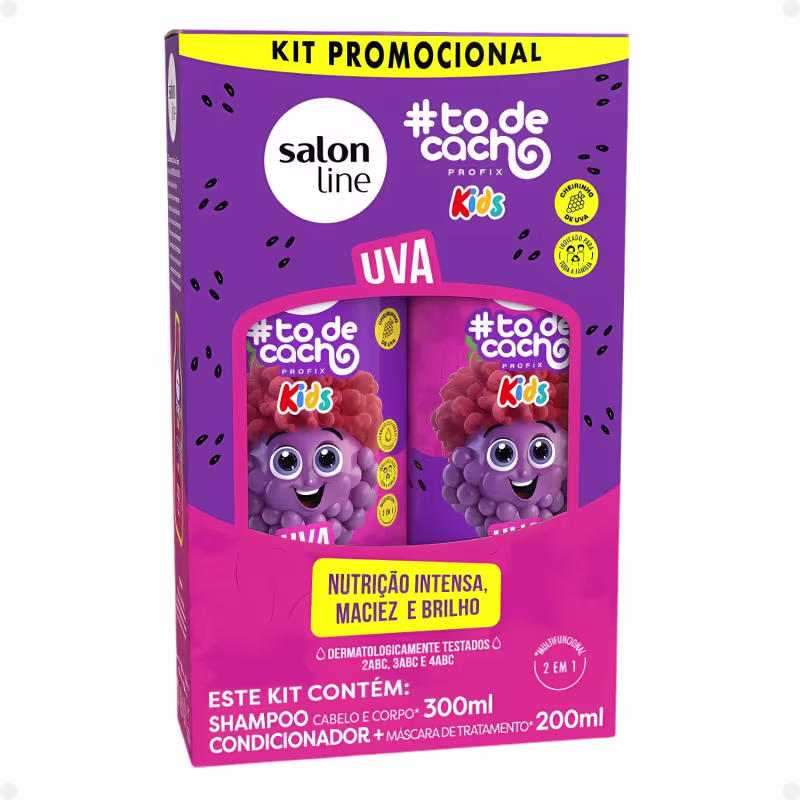 Kit Salon Line Kids: Shampoo e Condicionador + Creme para Pentear 1kg e Gelatina Modeladora Uva