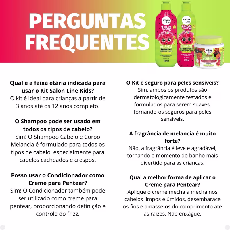 Kit Salon Line Kids: Shampoo e Condicionador + Creme para Pentear 500g Melancia