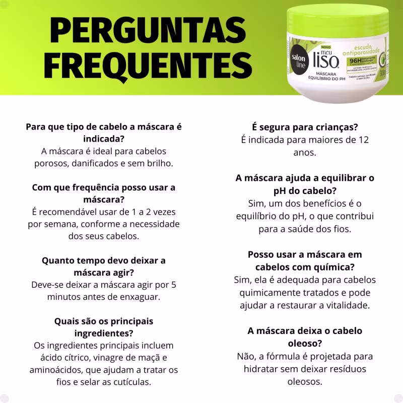A imagem mostra texto com perguntas frequentes sobre o produto.