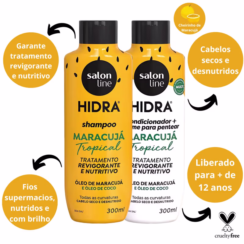 O texto destaca informações sobre o kit: tratamento revigorante e nutritivo para cabelos secos e desnutridos, deixando os fios supermacios, nutridos e com brilho