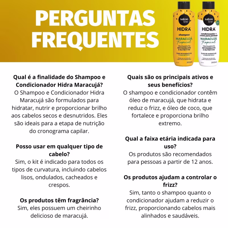 A imagem mostra uma seleção de perguntas frequentes sobre os produtos