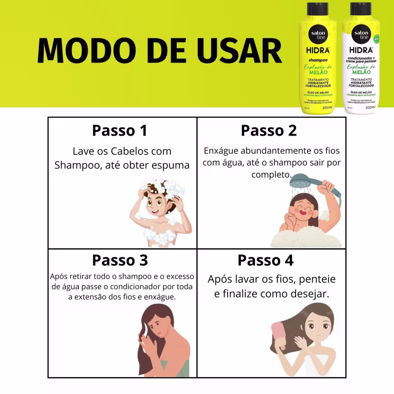 A imagem mostra o modo de usar o produto em 4 passos