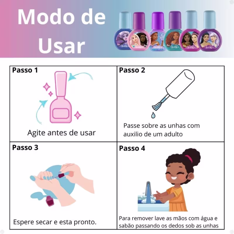 Kit Impala Disney A Pequena Sereia: 6 Esmaltes Infantil 6ml