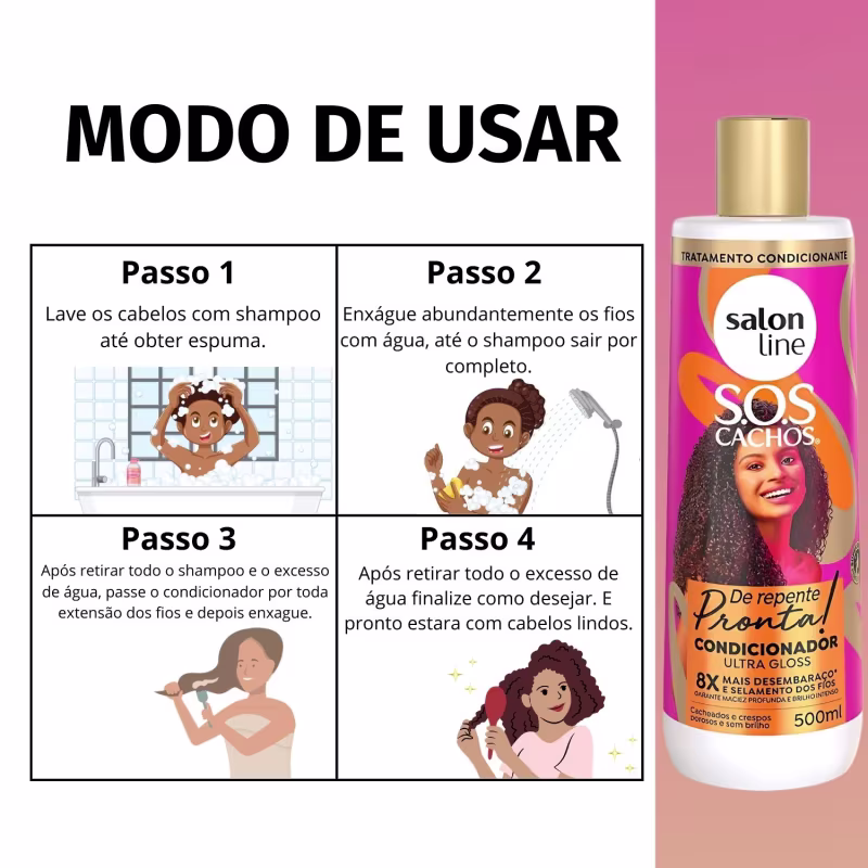 A imagem mostra o modo de usar o produto em 4 passos
