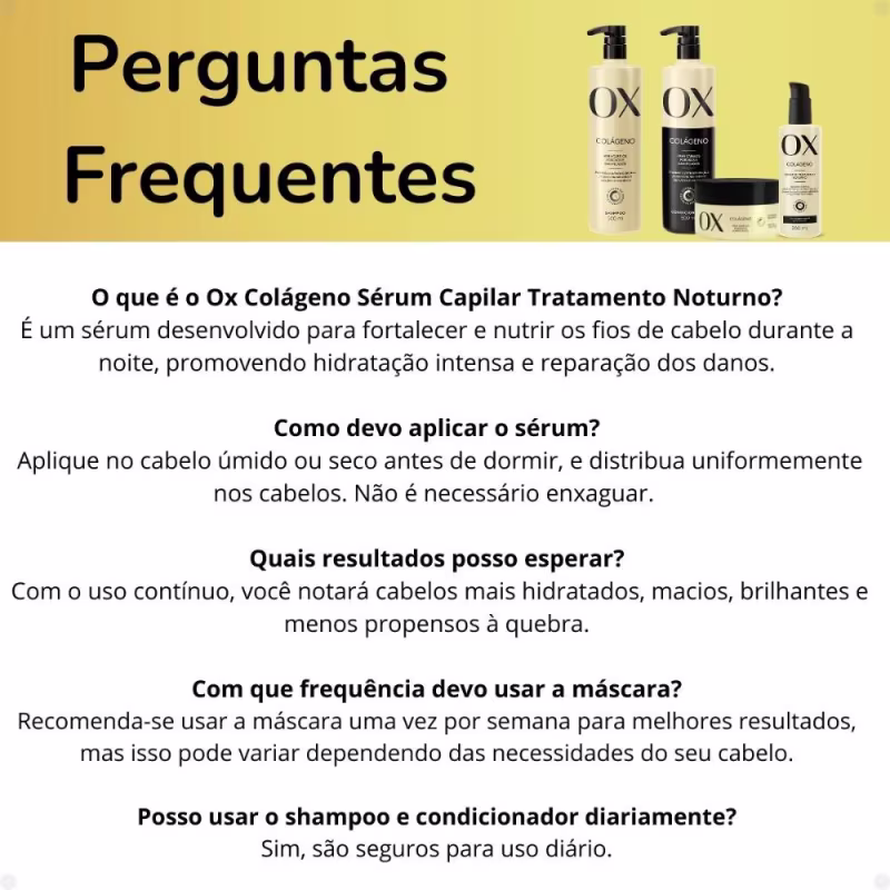 Kit Ox Colágeno: Shampoo, Condicionador 500ml, Máscara e Sérum Tratamento Noturno