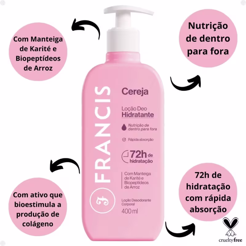 Loção Hidratante Corporal Francis Cereja, 400ml.