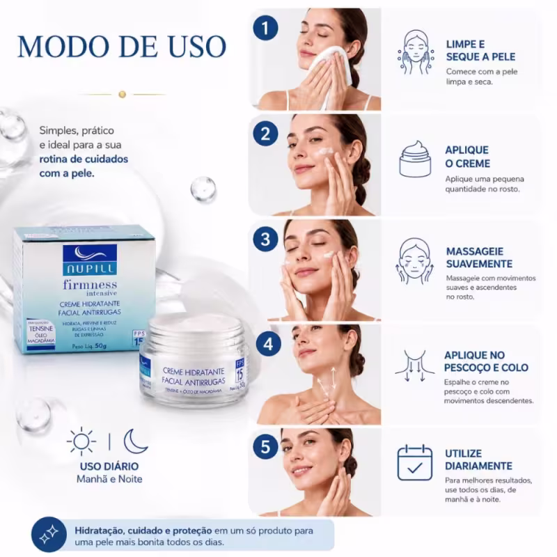 Kit Nupill Firmness Intensive: 3 Cremes Hidratante Facial Antirrugas Fps 15 50g