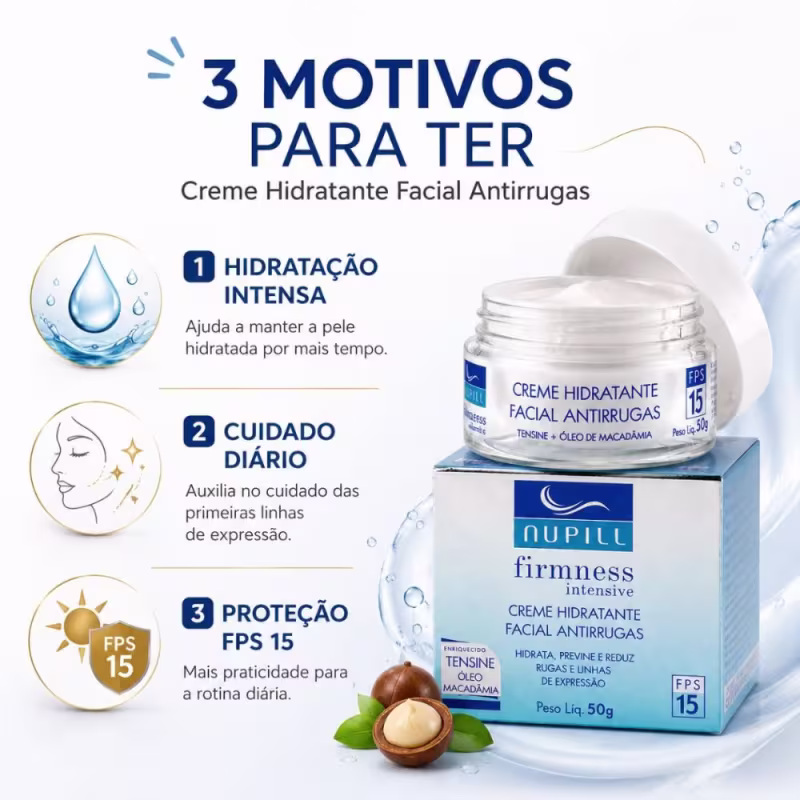 Kit Nupill Firmness Intensive: 3 Cremes Hidratante Facial Antirrugas Fps 15 50g