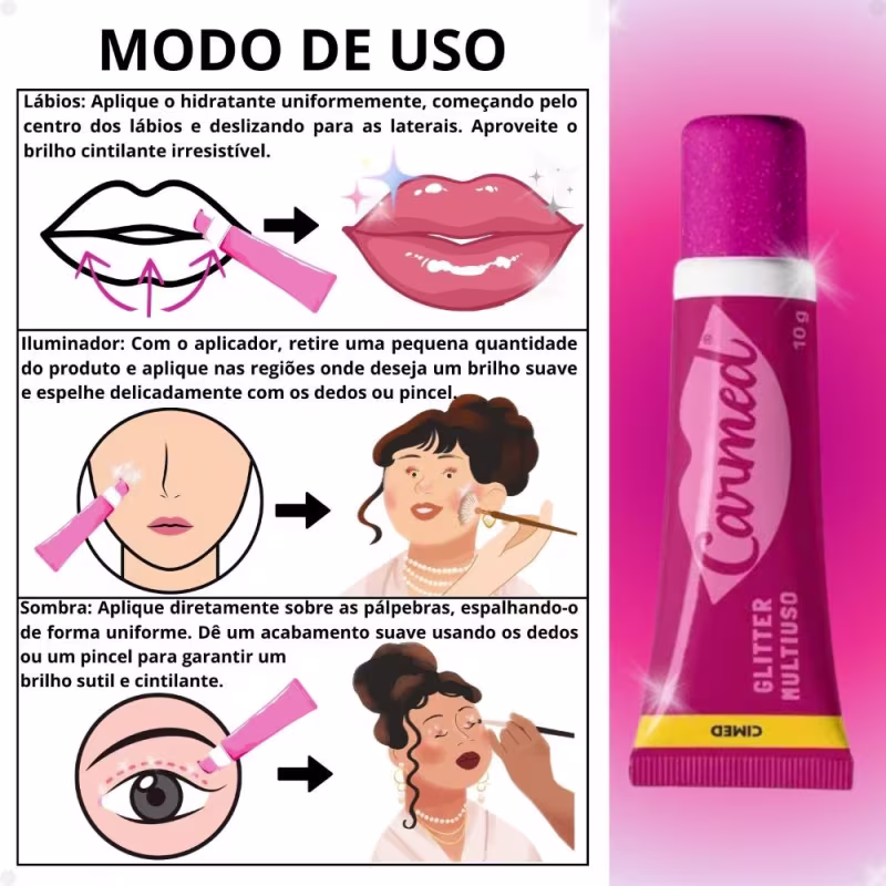Hidratante Labial Cimed Carmed Glitter 3 em 1, 10g.