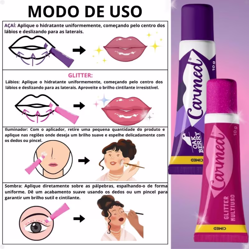 Kit Carmed Hidratante Labial: Oakberry E Glitter 3 Em 1 10g