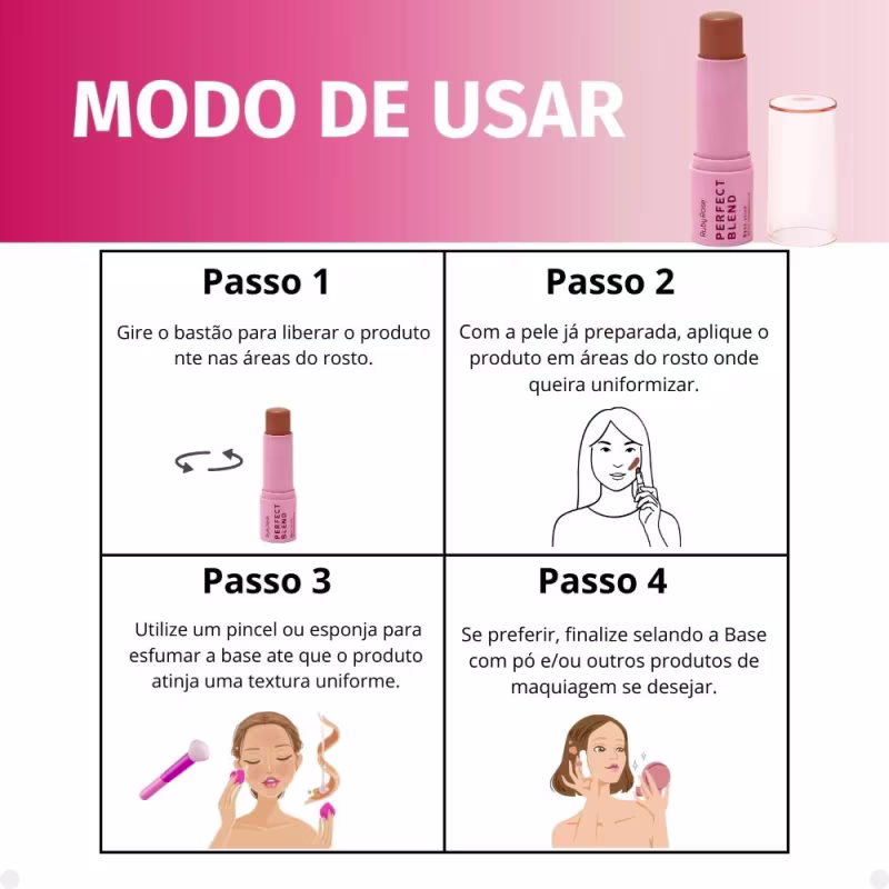 Ruby Rose Perfect Blend FS100 - Base em Bastão 6,68g