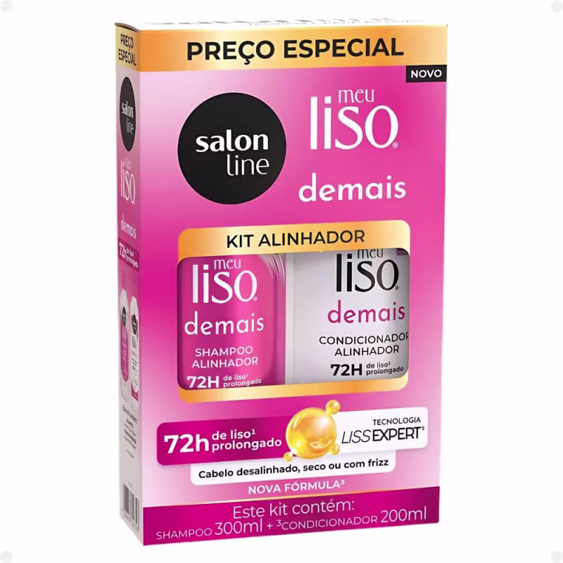 Kit Salon Line Meu Liso Demais Alinhador: Shampoo 300ml e Condicionador 200ml + Creme de Tratamento 300g