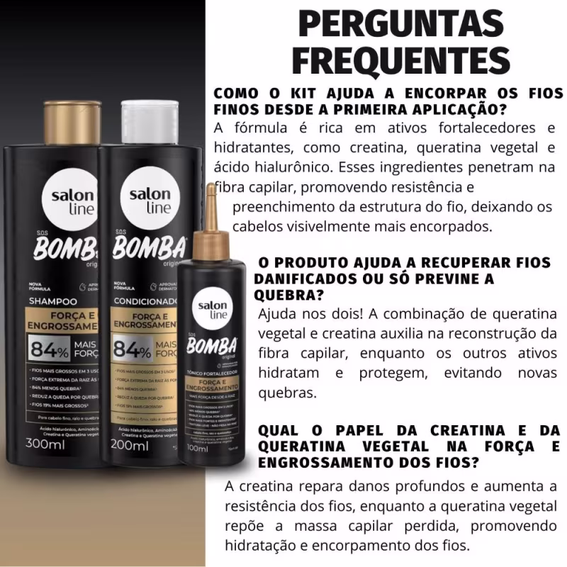 Kit Salon Line SOS Bomba Força e Engrossamento: Shampoo 300ml e Condicionador 200ml + Tônico Fortalecedor 100ml