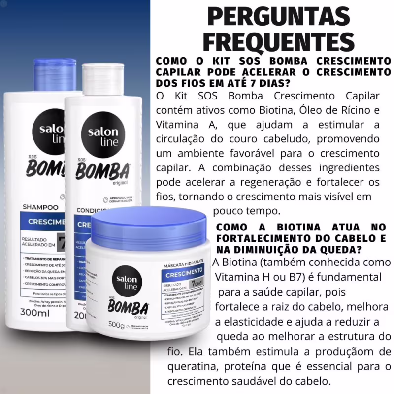 Kit Salon Line SOS Bomba Crescimento Capilar: Shampoo 300ml e Condicionador 200ml + Máscara Hidratante 500g