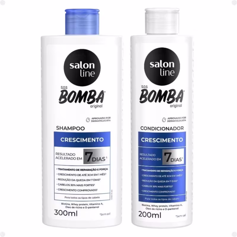 Kit Salon Line SOS Bomba Crescimento Capilar: Shampoo 300ml e Condicionador 200ml + Tônico Noturno 100ml