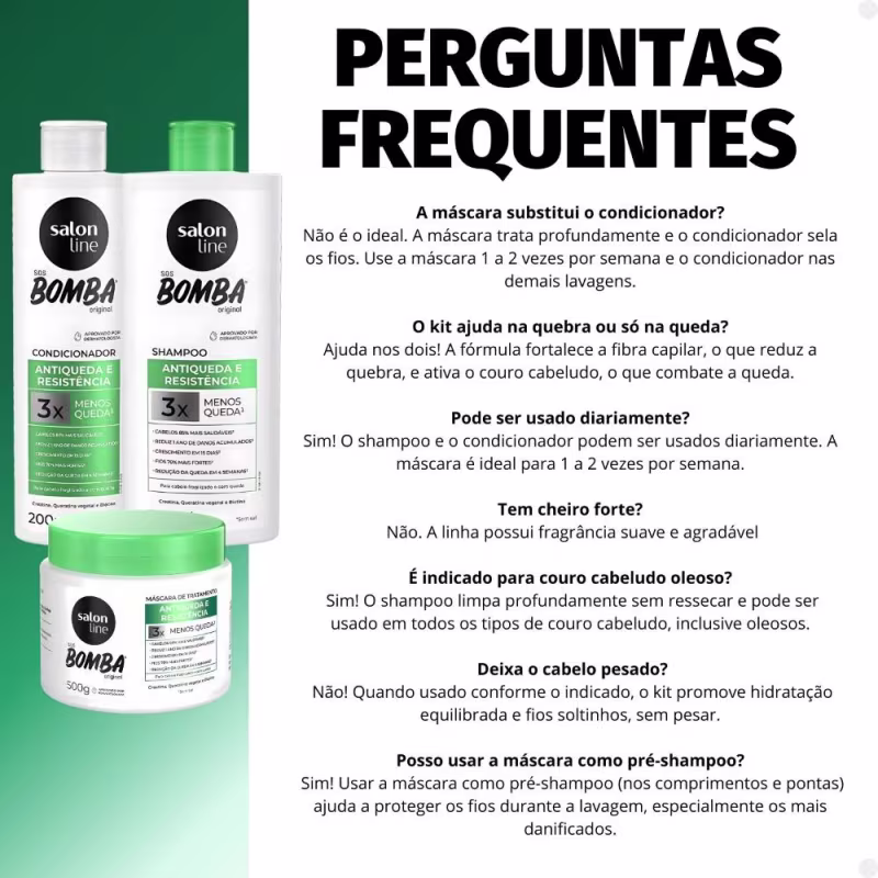 Kit Salon Line SOS Bomba Antiqueda e Resistência: Shampoo 300ml e Condicionador 200ml + Máscara de Tratamento 500g