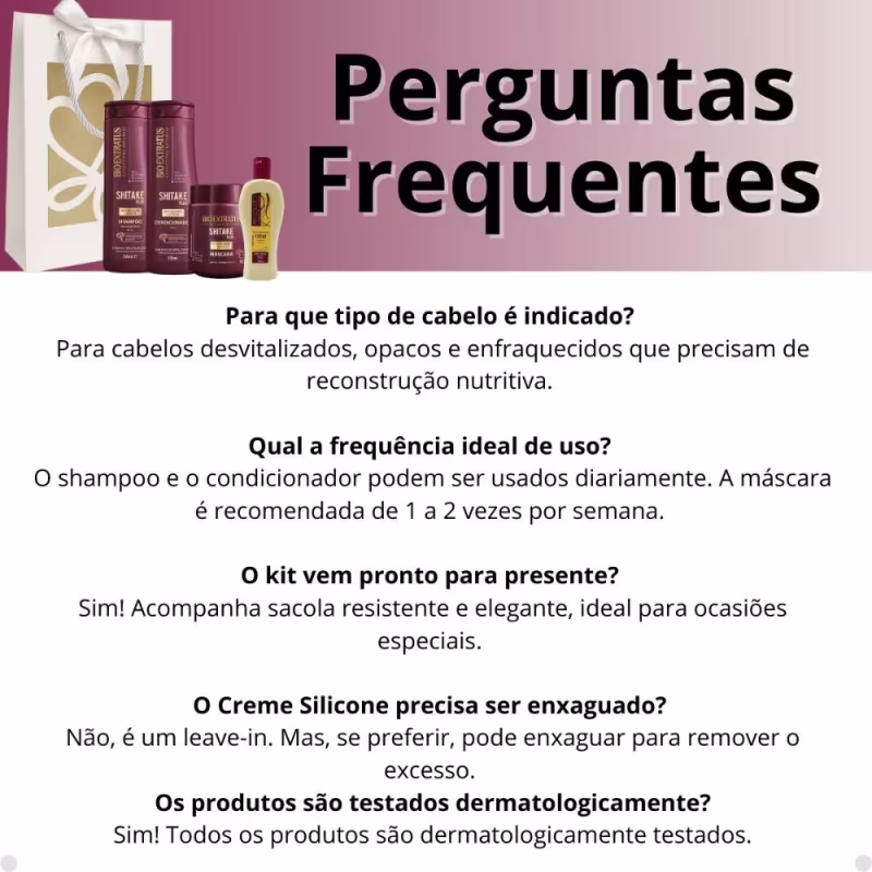 Kit Presente Bio Extratus Shitake Plus: Shampoo, Condicionador 350ml, Máscara 500g + Mimo Creme Silicone 150ml