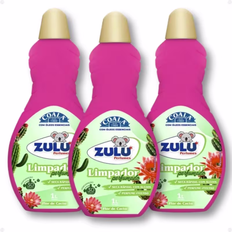 Kit Coala Zulu Perfumes: 3 Limpadores Perfumados Flor De Cacto 500ml