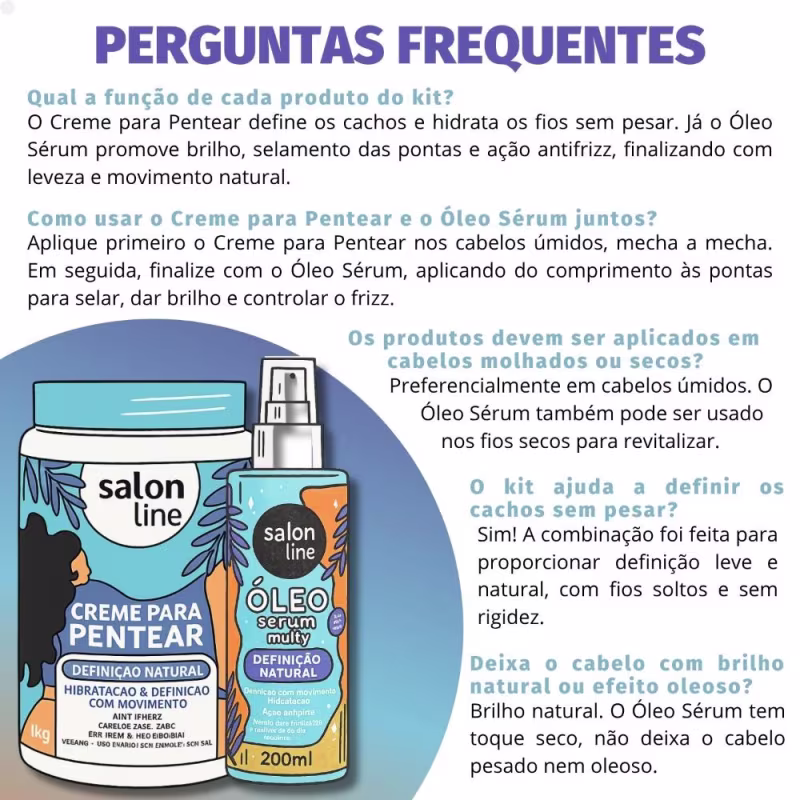 Kit Salon Line Definição Natural: 1 Creme de Pentear 1kg e 1 Óleo Sérum 200ml